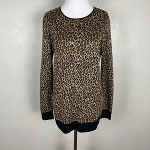 DKNY Cashmere Silk Sweater Womens Medium‎ Brown Leopard Print Lightweight Knit M